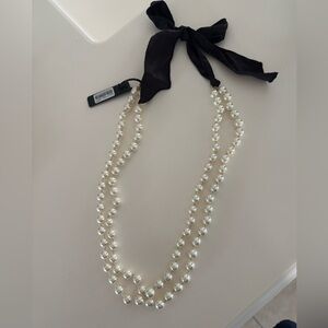 NWT jcrew long layered pearl necklace with black ribbon